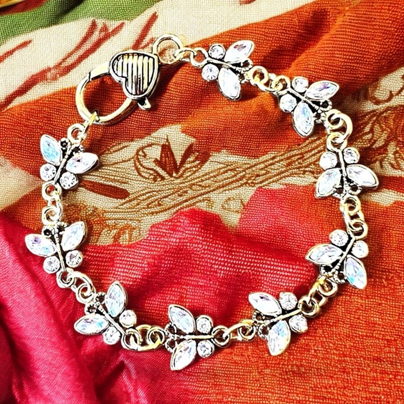 Gold Toned and Rhinestone Butterfly Bracelet - Picture 1 of 17